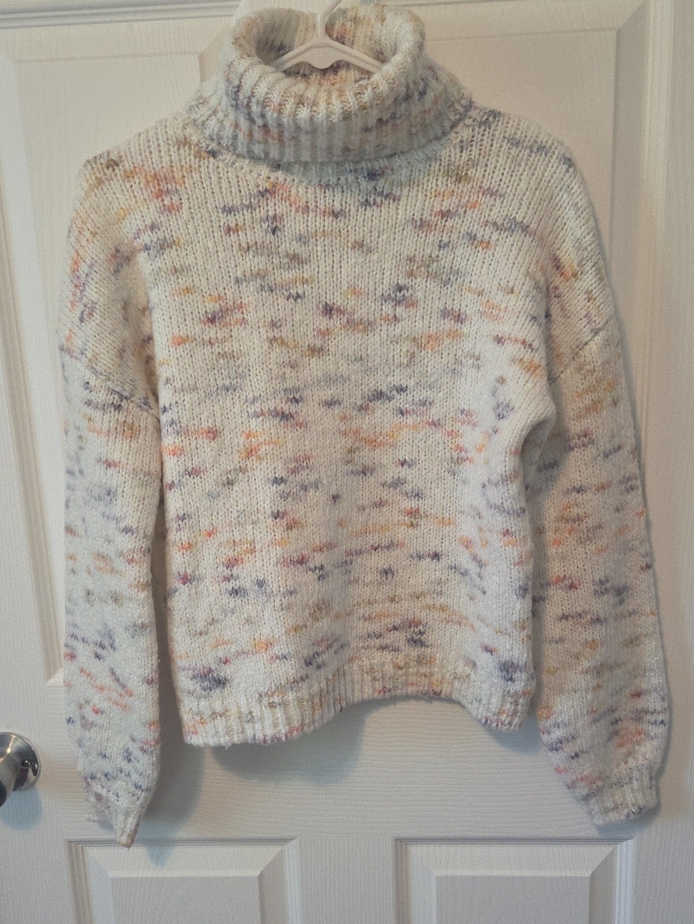 Jessica Simpson Cream Speckled Turtleneck Sweater with Multicolor Flecks.